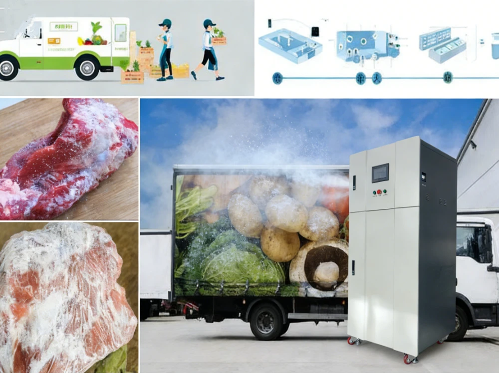 Hypochlorous acid generator to prevent frozen meat bacteria