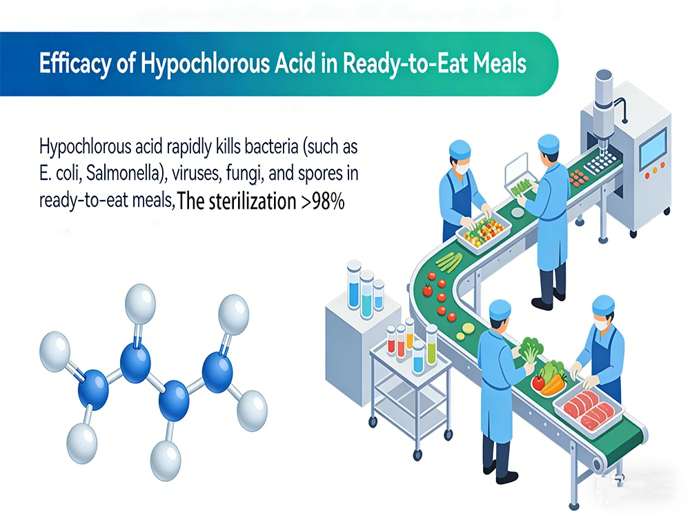 Hypochlorous acid generator is used for disinfection and cleaning of preprepared dishes