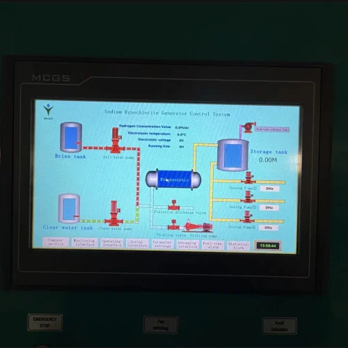 Sodium hypochlorite generator PLC screen