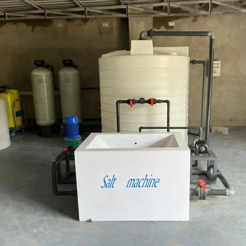 Sodium hypochlorite generator dissolves salt