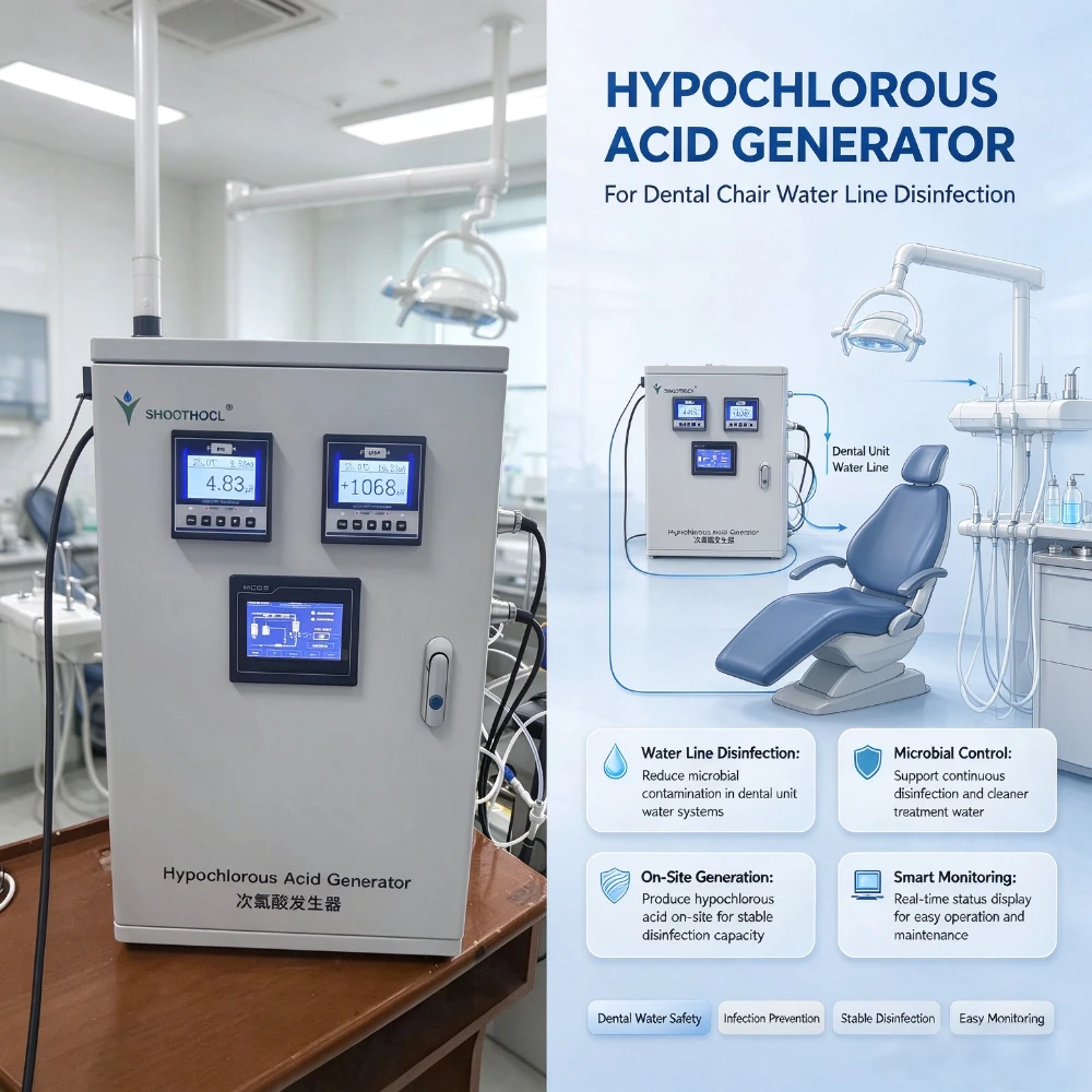 Hypochlorous acid generator oral line disinfection